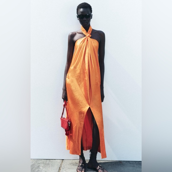 NWT ZARA JACQUARD HALTER DRESS ZW COLLECTION - Picture 2 of 12